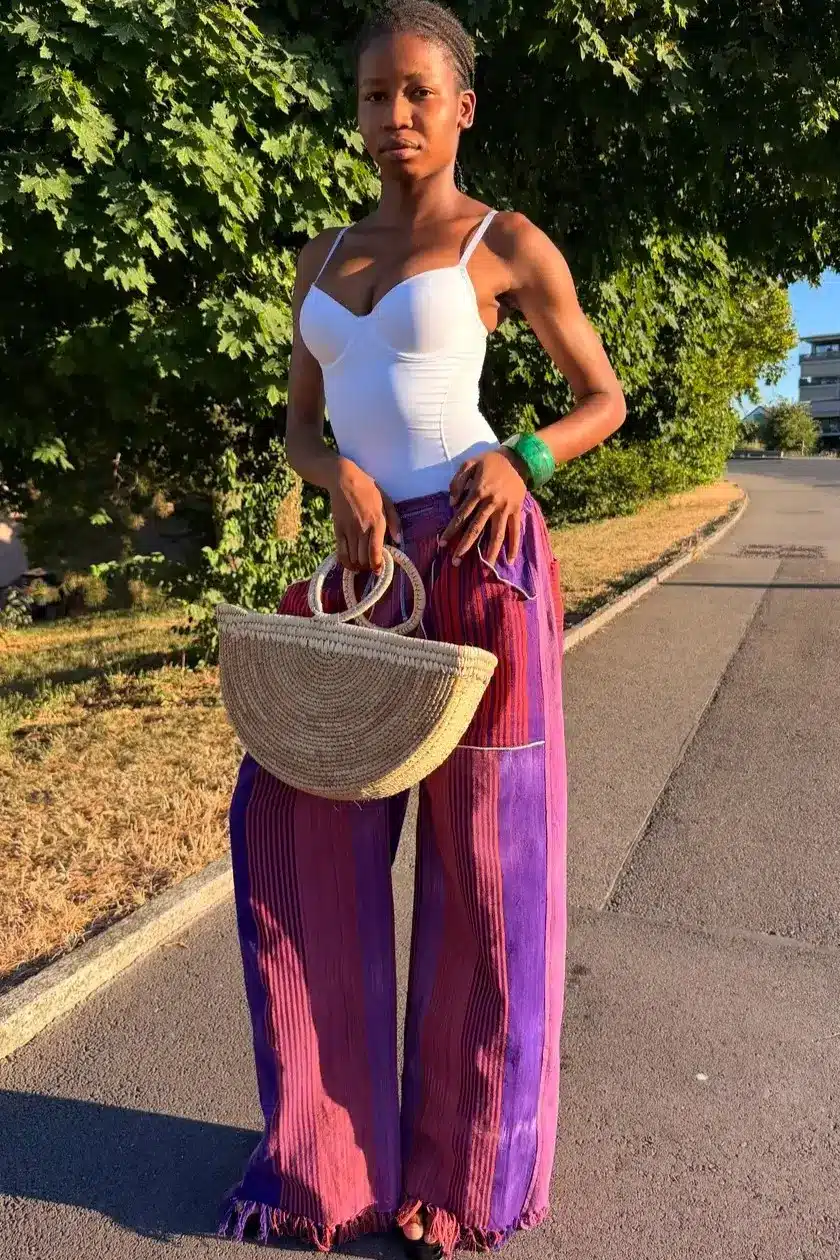Pantalon Violet - Sac Raphia Jaune..