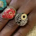 Bague marocaine médaillon émaillé motif œil protecteur nazar