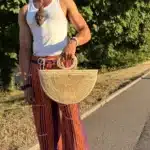Pantalon Tô-Nô orange rayé, unisexe