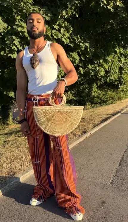 Pantalon Tô-Nô orange rayé, unisexe