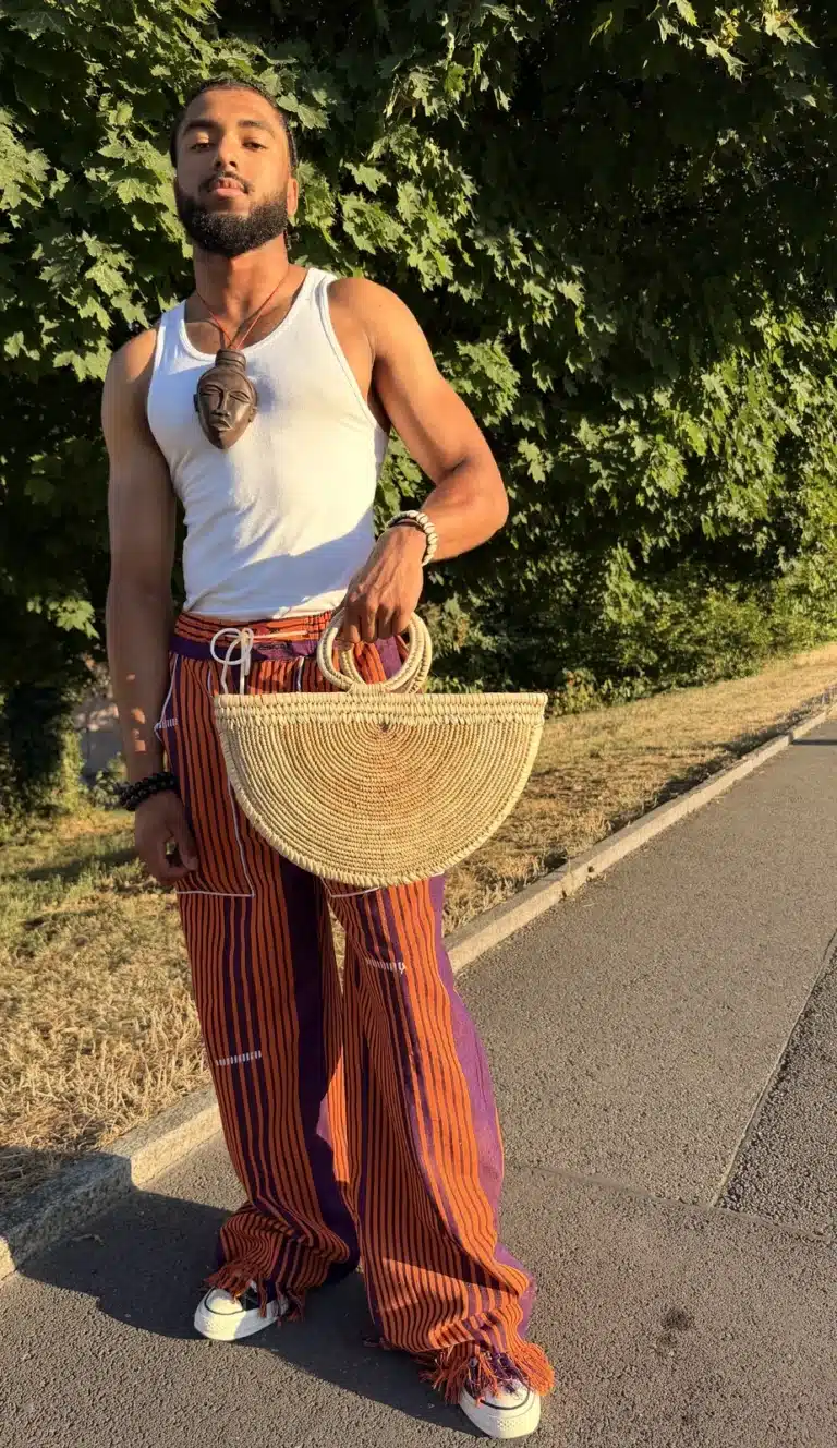 Pantalon Tô-Nô orange rayé, unisexe