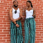 Pantalon Tô-Nô vert rayé, unisexe