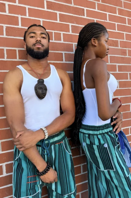 Pantalon Tô-Nô vert rayé, unisexe