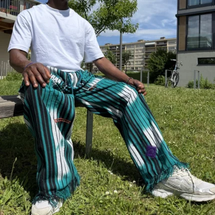 Pantalon Tô-Nô vert à carreaux en coton tissé main du Burkina Faso, unisexe