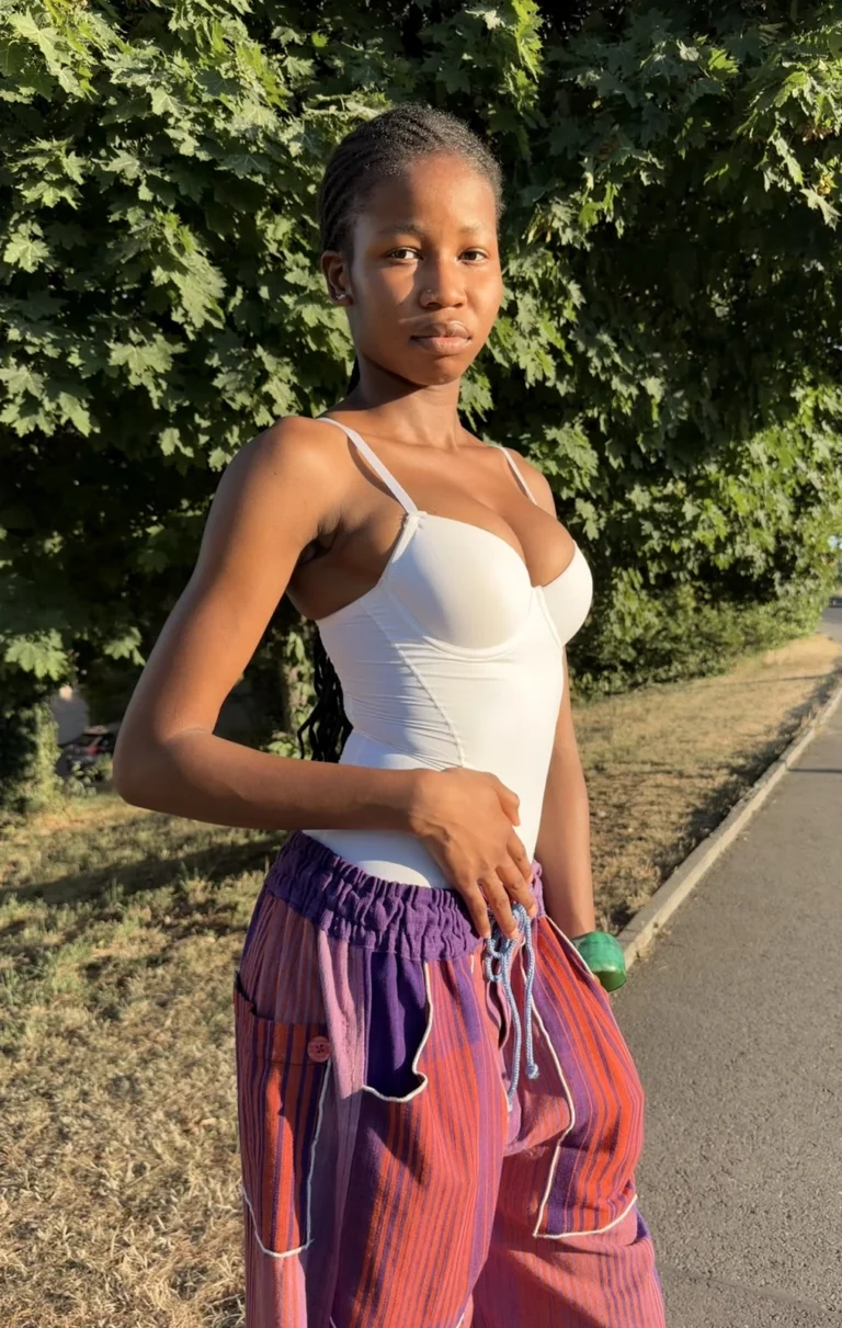 Pantalon Tô-Nô violet rayé, unisexe