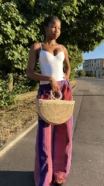 Pantalon Tô-Nô violet rayé, unisexe