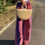 Pantalon Tô-Nô violet rayé en coton tissé main du Burkina Faso, unisexe, vue 2