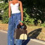 Sac Aabò cabas en bogolan noir et beige, anses en bois