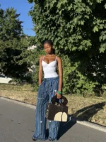Sac Aabò cabas en bogolan noir et beige, anses en bois