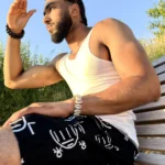 Short d'été unisexe en coton noir à motifs bogolan