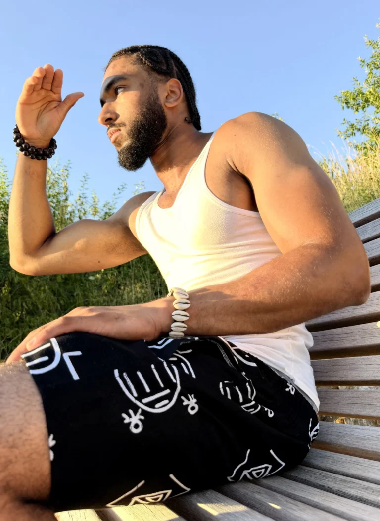 Short d'été unisexe en coton noir à motifs bogolan