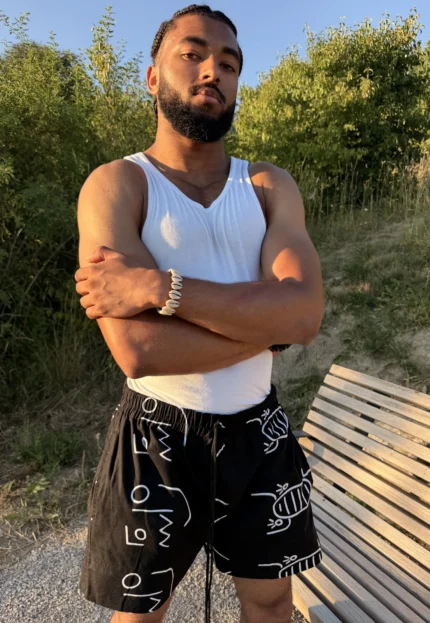 Short d'été unisexe en coton noir à motifs bogolan