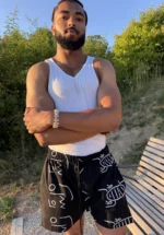 Short d'été unisexe en coton noir à motifs bogolan