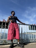 Short d'été unisexe en coton rose à motifs bogolan