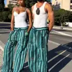 Pantalon Tô-Nô bleu rayé en coton tissé main du Burkina Faso, unisexe, vue 25