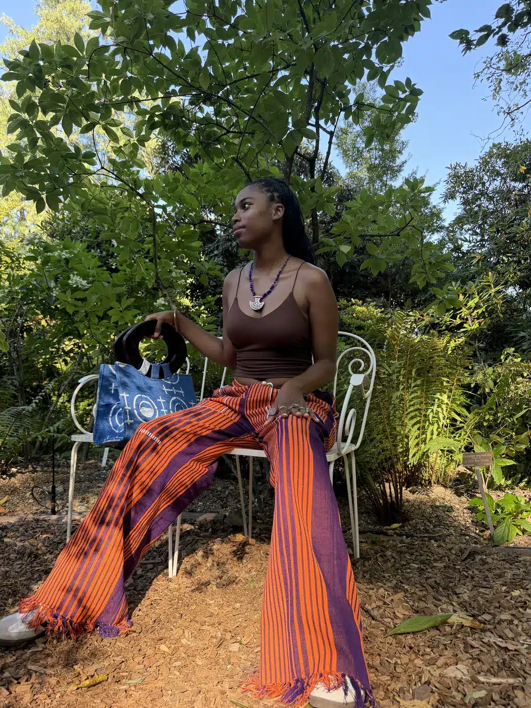 Pantalon Tô-Nô unisexe orange et violet à rayures, coupe ample, vue 3