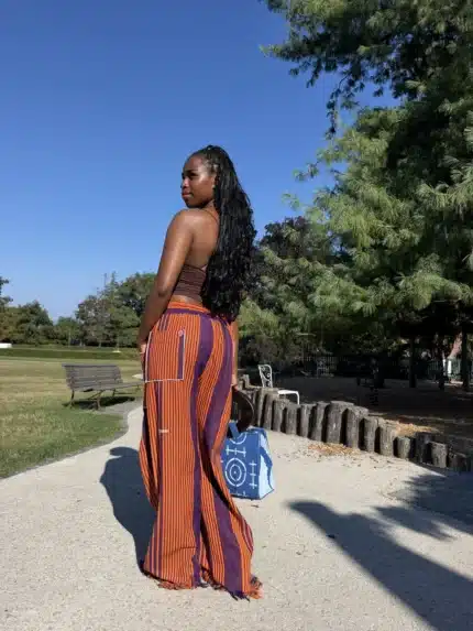 Pantalon Tô-Nô unisexe orange et violet à rayures, coupe ample, vue 5