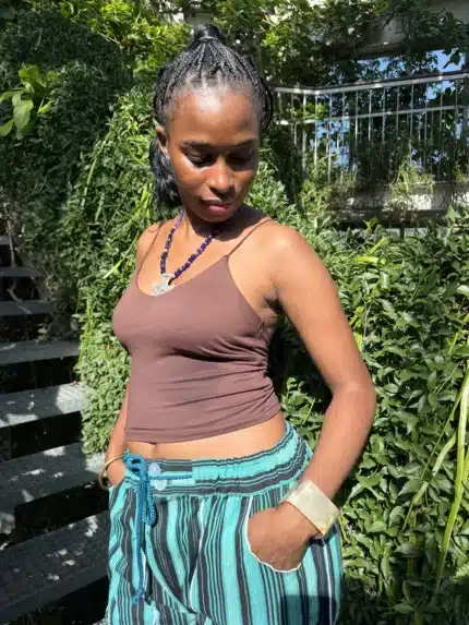 Pantalon Tô-Nô unisexe vert turquoise à rayures, coupe ample, vue 4