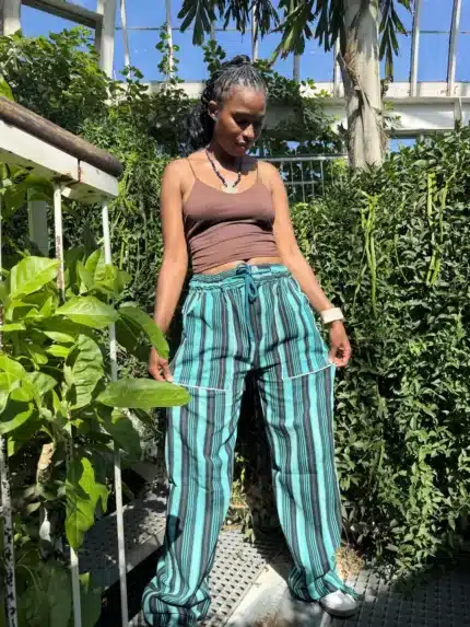 Pantalon Tô-Nô unisexe vert turquoise à rayures, coupe ample, vue 6